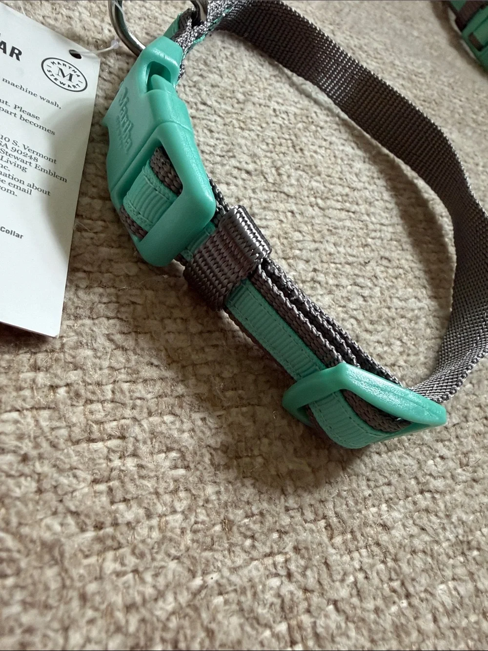 NWT Martha Stewart Teal and Gray Adjustable Nylon Dog Collar